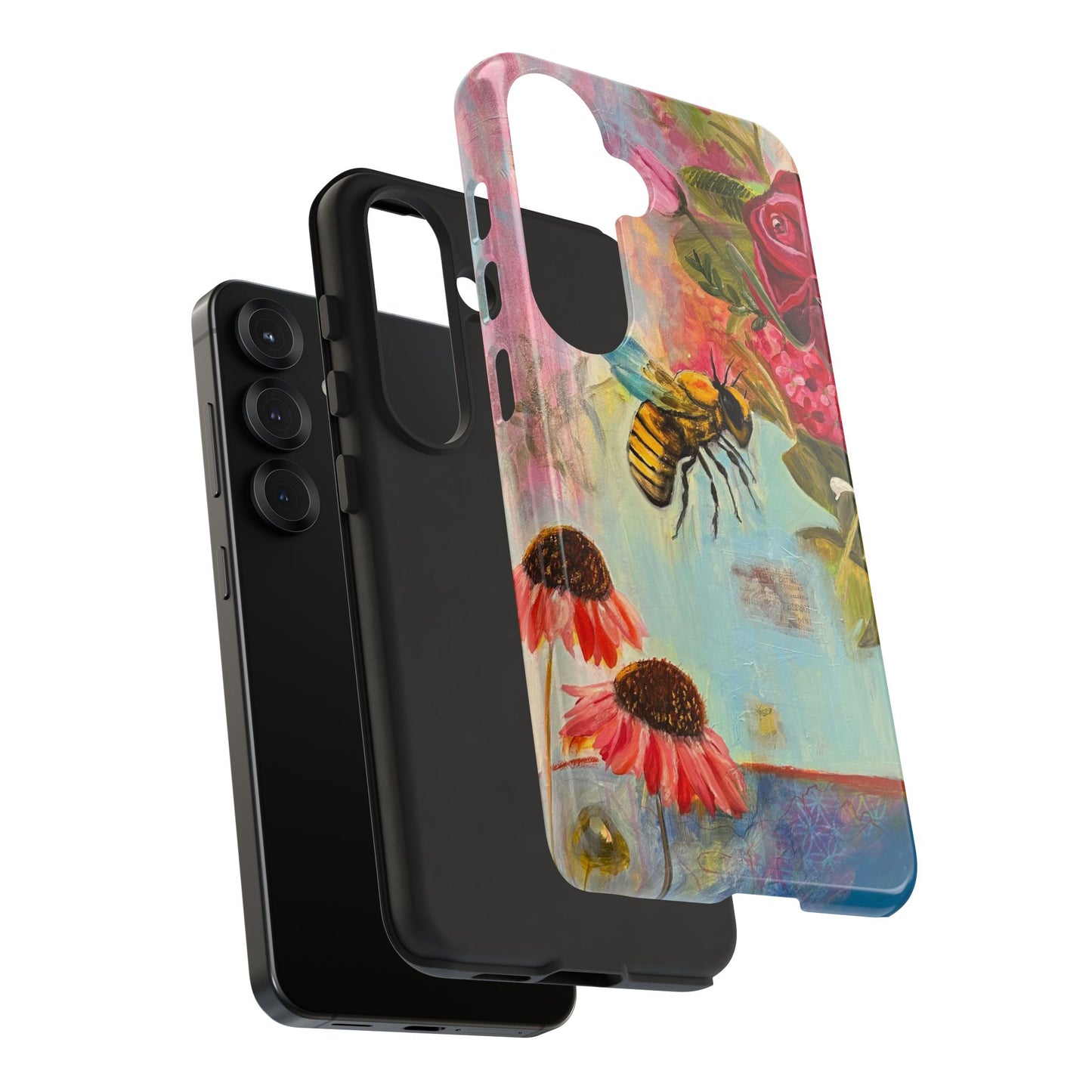 Whispering Necter - Tough Cases, Cute Phone Cover, Nature Lover Gift, Vibrant Floral Design, Bee Art