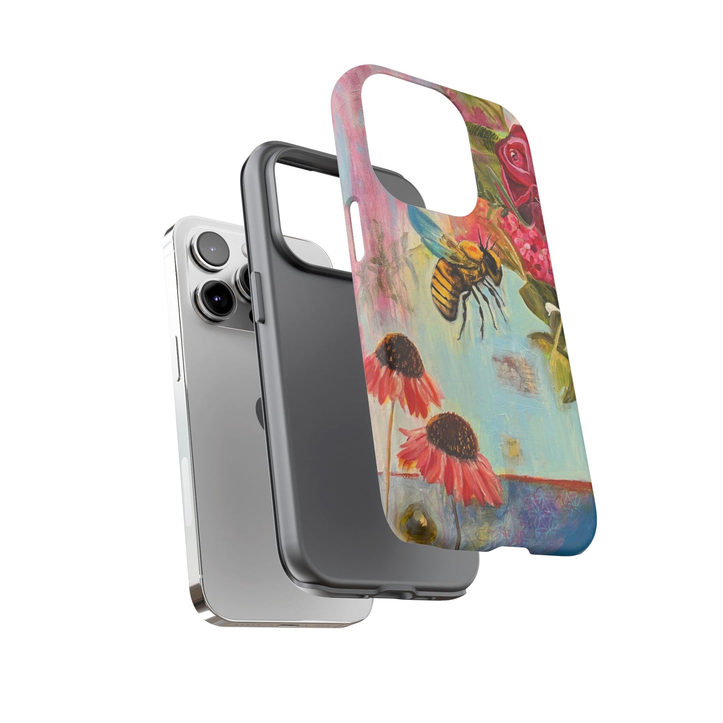 Whispering Necter - Tough Cases, Cute Phone Cover, Nature Lover Gift, Vibrant Floral Design, Bee Art
