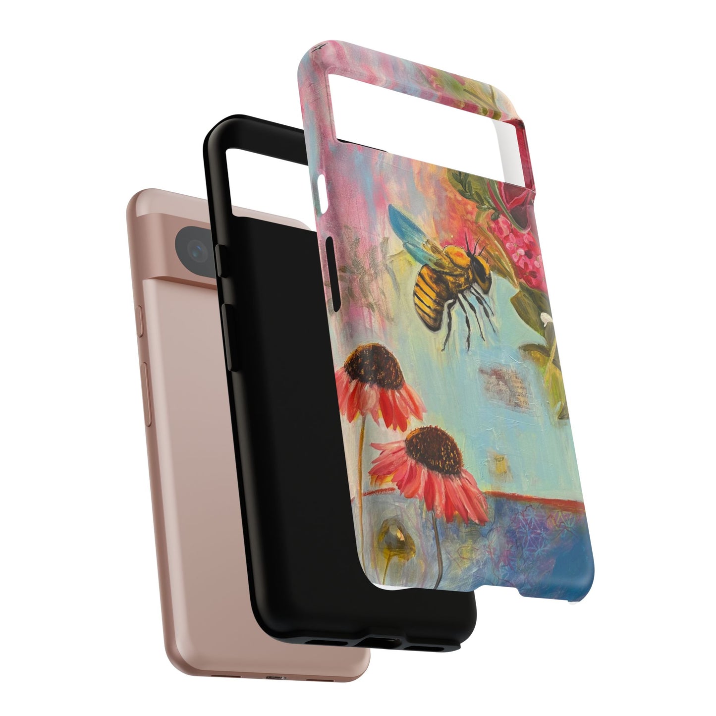 Whispering Necter - Tough Cases, Cute Phone Cover, Nature Lover Gift, Vibrant Floral Design, Bee Art