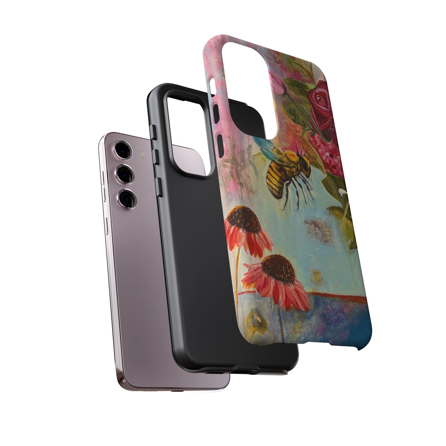 Whispering Necter - Tough Cases, Cute Phone Cover, Nature Lover Gift, Vibrant Floral Design, Bee Art