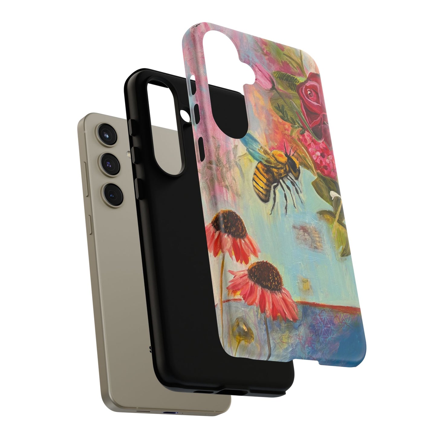 Whispering Necter - Tough Cases, Cute Phone Cover, Nature Lover Gift, Vibrant Floral Design, Bee Art