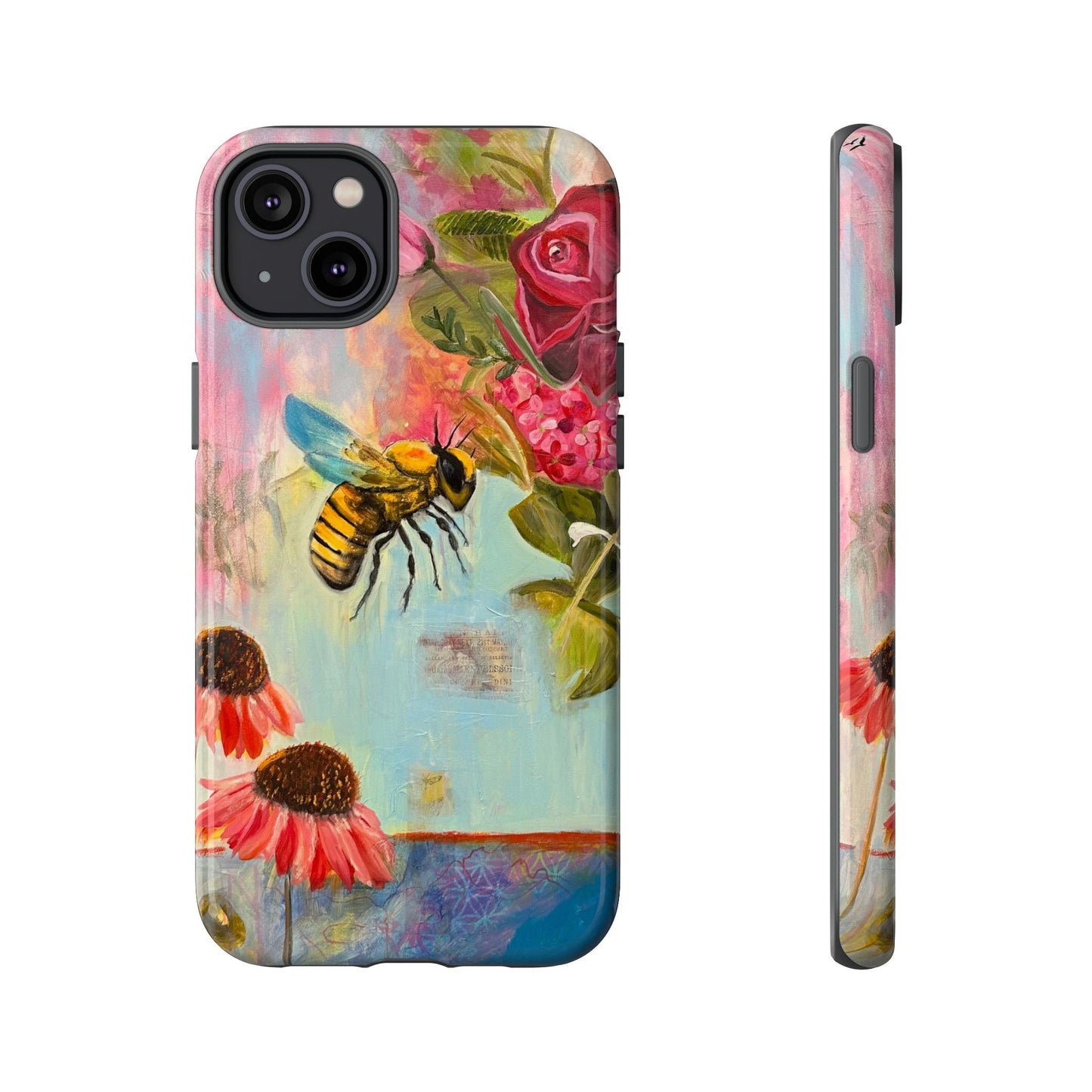 Whispering Necter - Tough Cases, Cute Phone Cover, Nature Lover Gift, Vibrant Floral Design, Bee Art