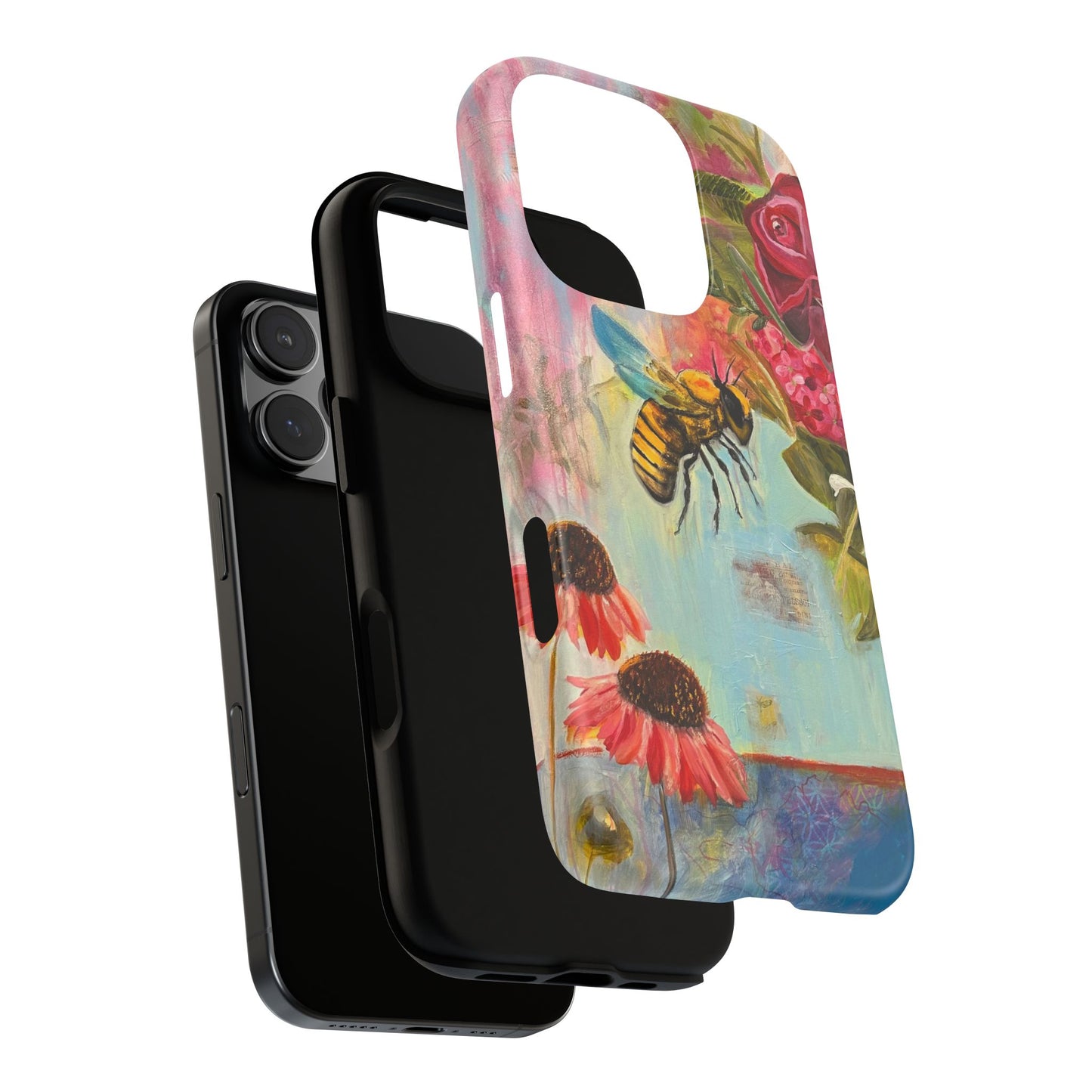 Whispering Necter - Tough Cases, Cute Phone Cover, Nature Lover Gift, Vibrant Floral Design, Bee Art