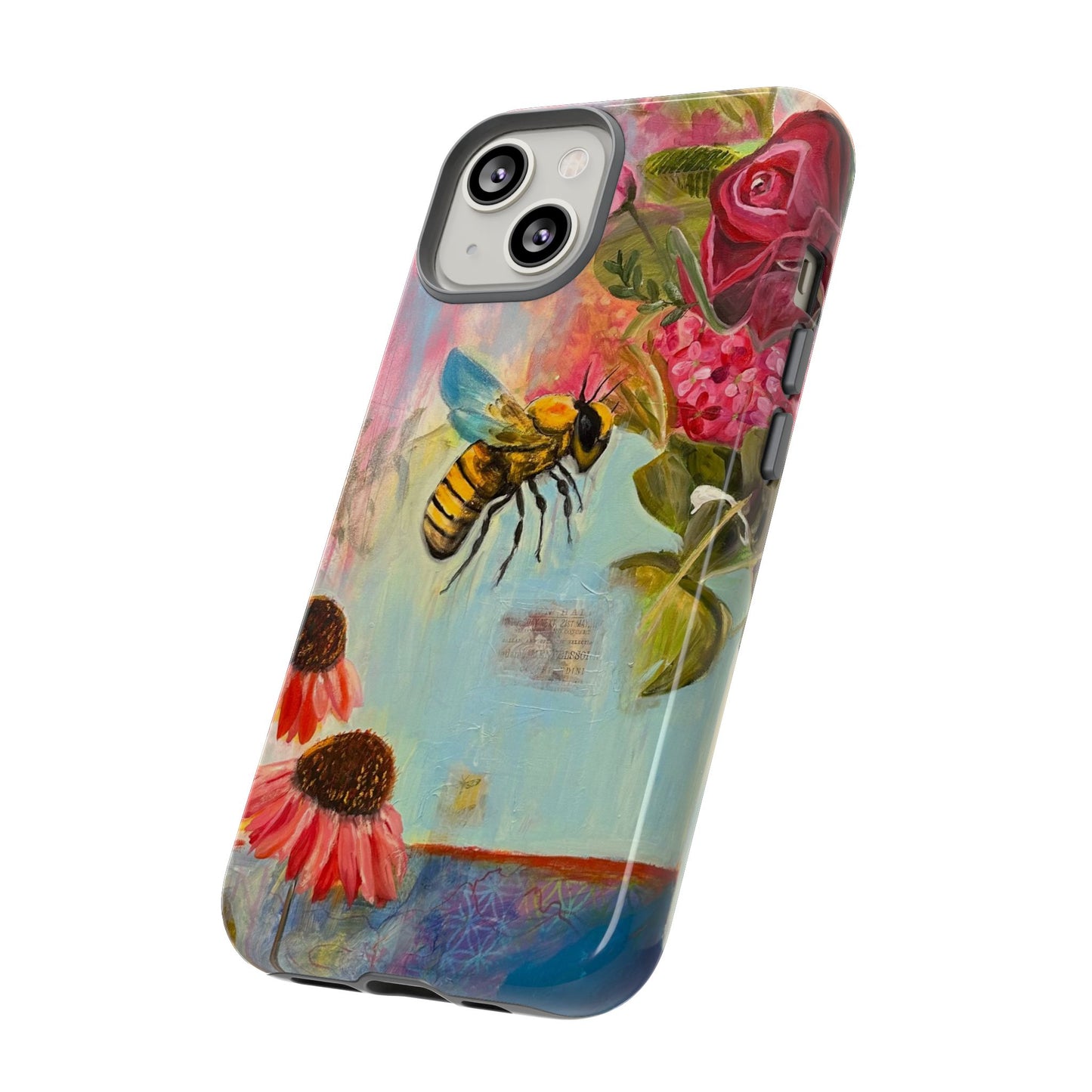 Whispering Necter - Tough Cases, Cute Phone Cover, Nature Lover Gift, Vibrant Floral Design, Bee Art