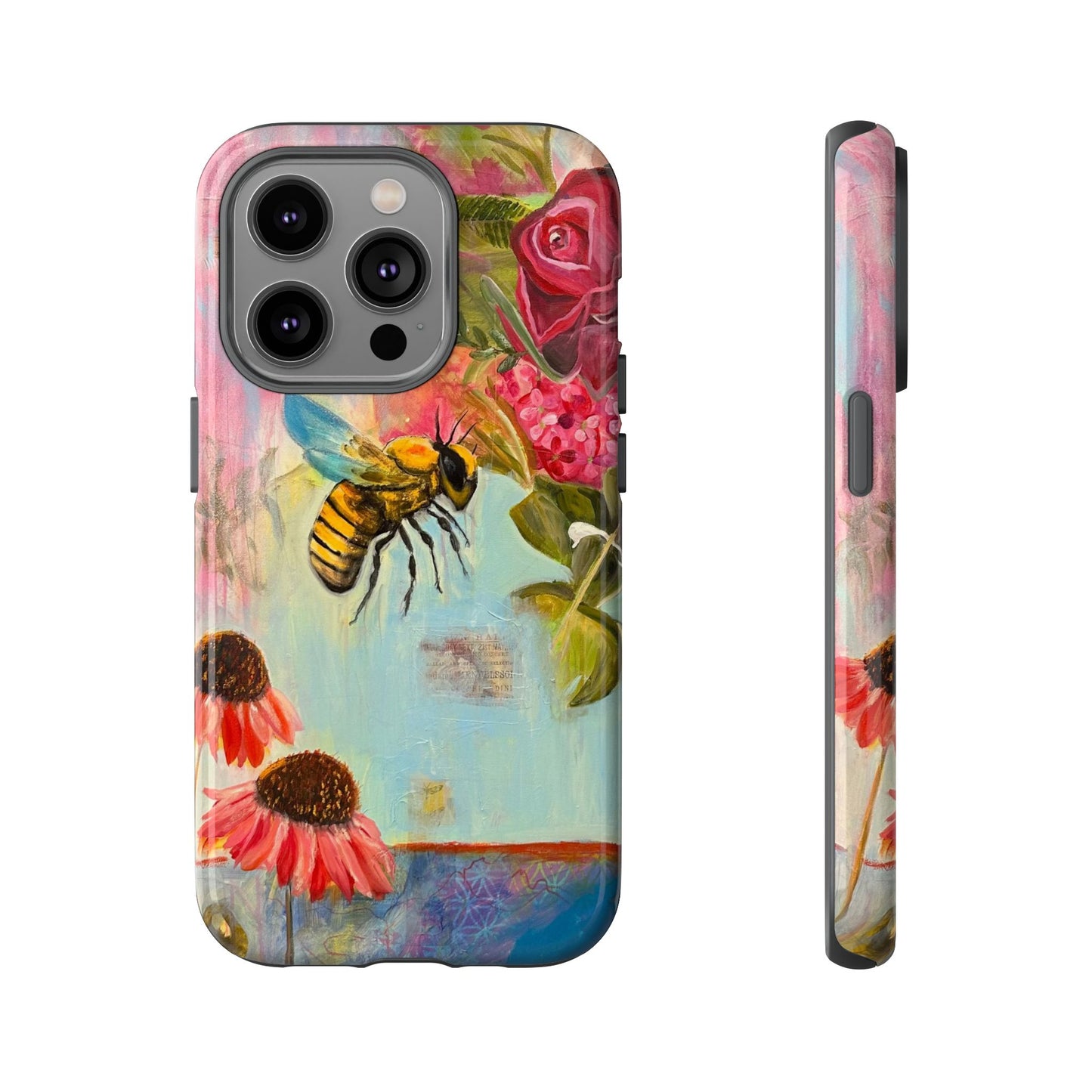 Whispering Necter - Tough Cases, Cute Phone Cover, Nature Lover Gift, Vibrant Floral Design, Bee Art