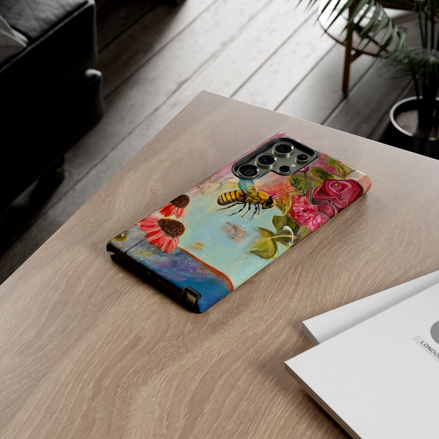 Whispering Necter - Tough Cases, Cute Phone Cover, Nature Lover Gift, Vibrant Floral Design, Bee Art