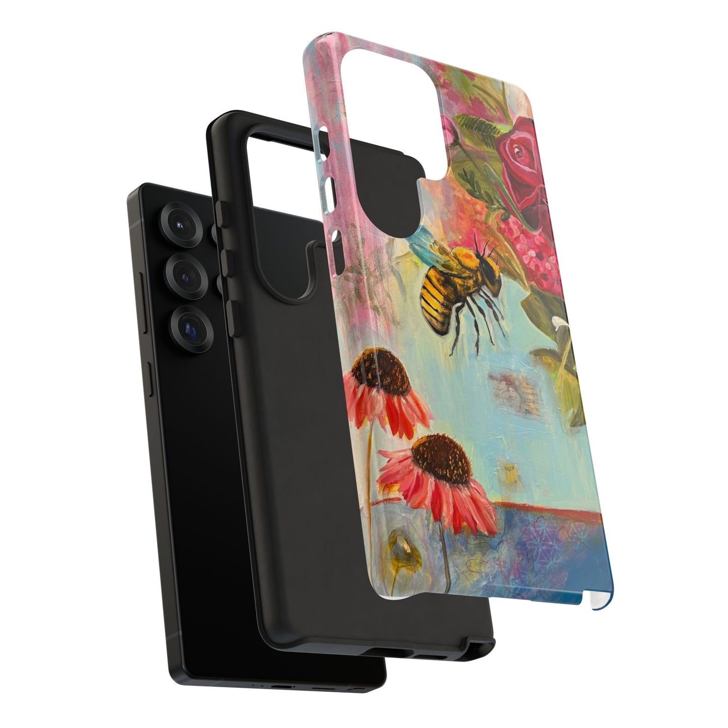 Whispering Necter - Tough Cases, Cute Phone Cover, Nature Lover Gift, Vibrant Floral Design, Bee Art