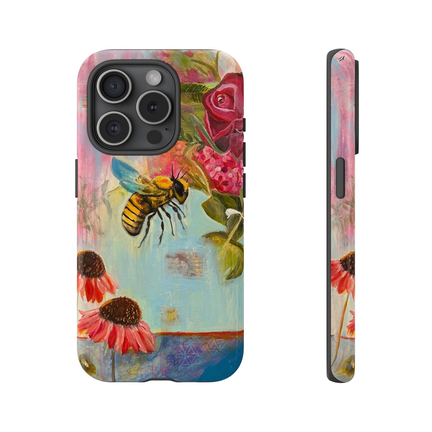 Whispering Necter - Tough Cases, Cute Phone Cover, Nature Lover Gift, Vibrant Floral Design, Bee Art