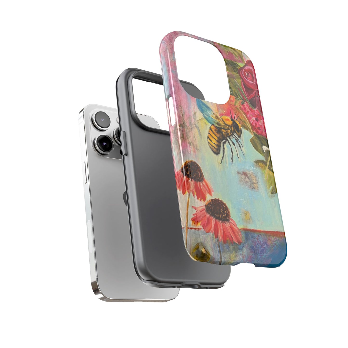 Whispering Necter - Tough Cases, Cute Phone Cover, Nature Lover Gift, Vibrant Floral Design, Bee Art