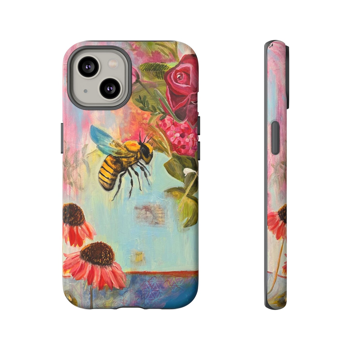Whispering Necter - Tough Cases, Cute Phone Cover, Nature Lover Gift, Vibrant Floral Design, Bee Art