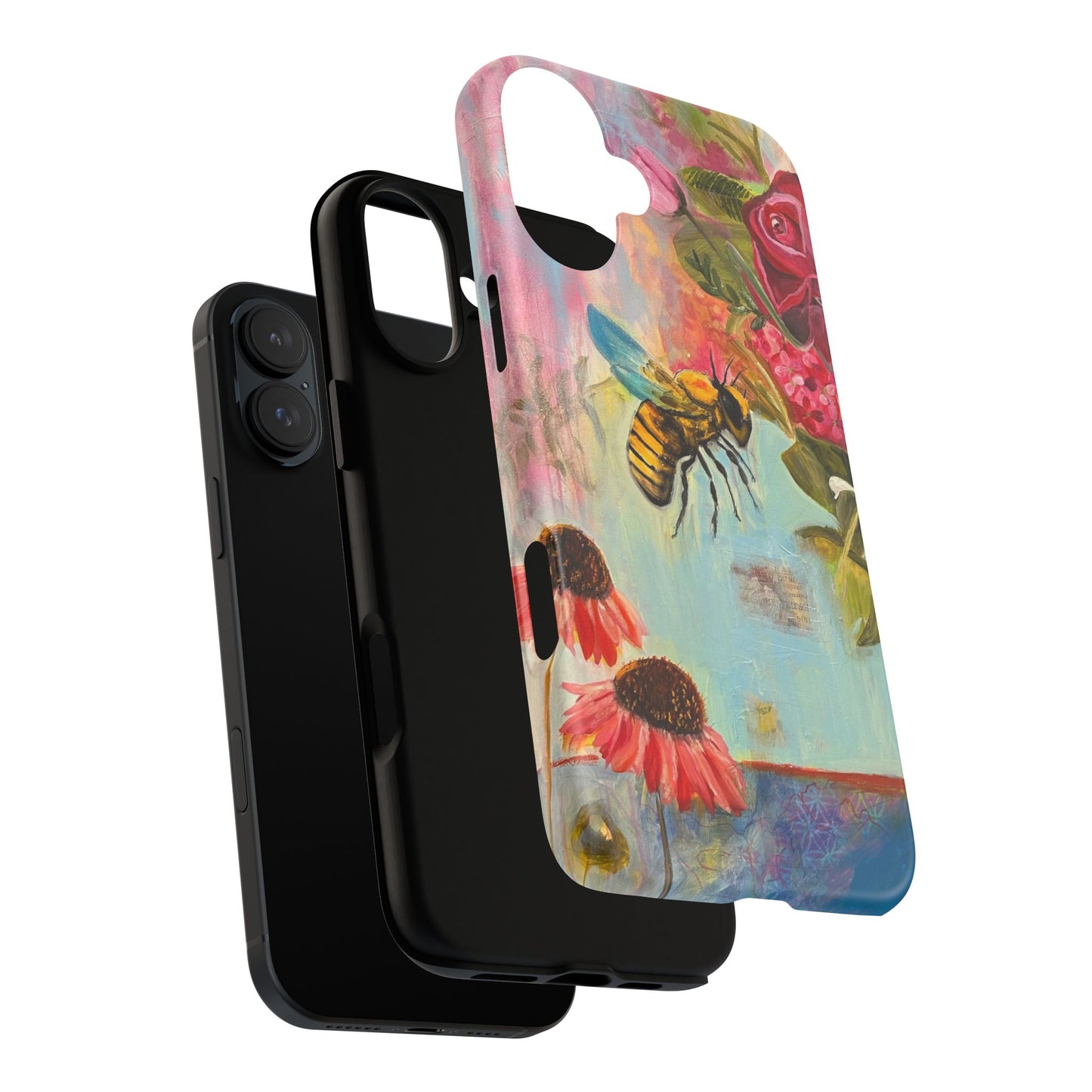 Whispering Necter - Tough Cases, Cute Phone Cover, Nature Lover Gift, Vibrant Floral Design, Bee Art