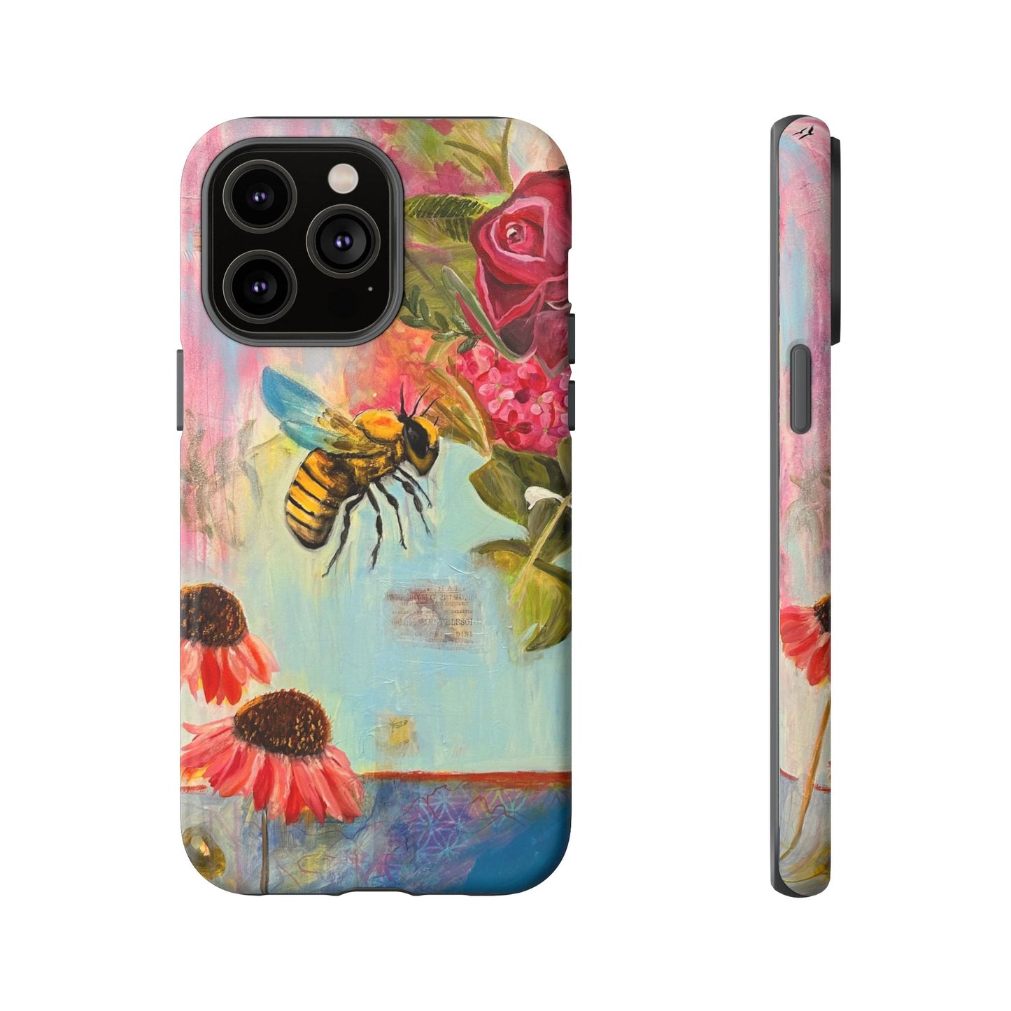 Whispering Necter - Tough Cases, Cute Phone Cover, Nature Lover Gift, Vibrant Floral Design, Bee Art
