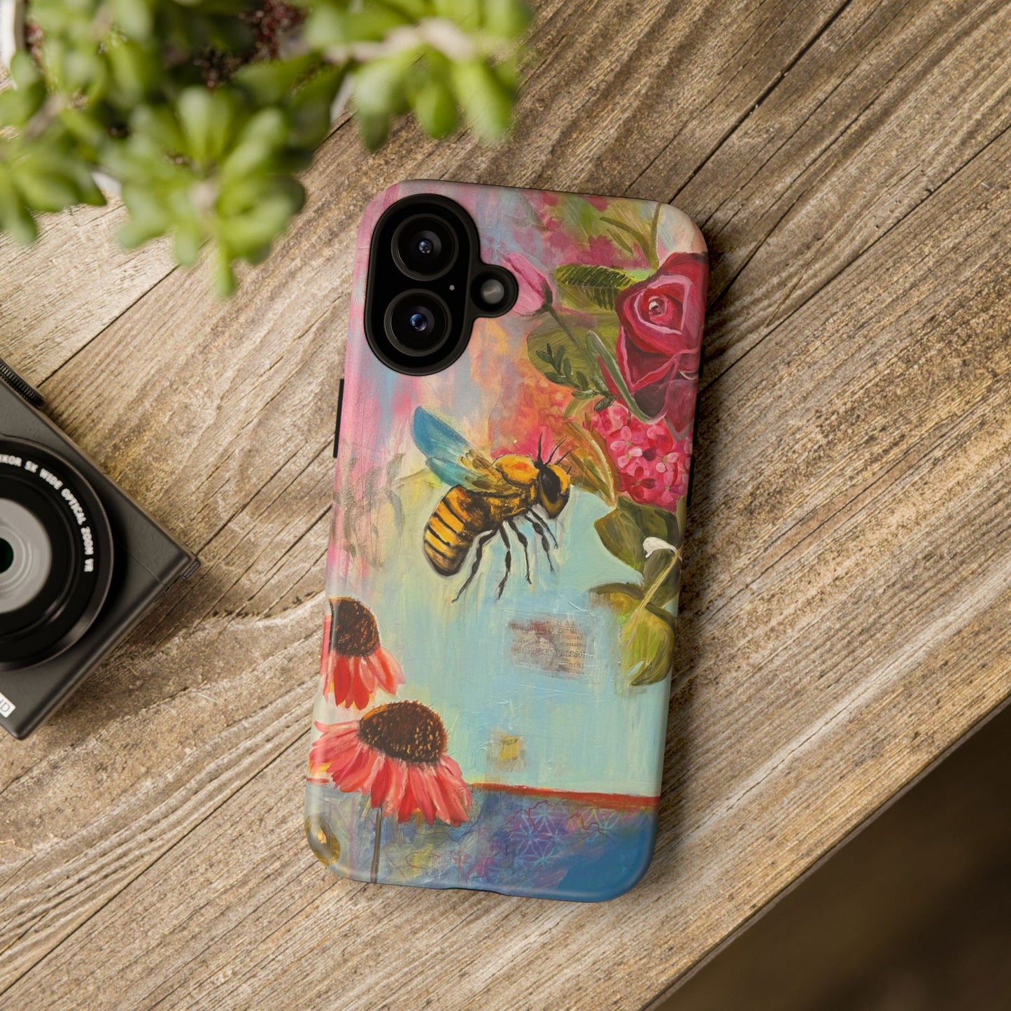 Whispering Necter - Tough Cases, Cute Phone Cover, Nature Lover Gift, Vibrant Floral Design, Bee Art