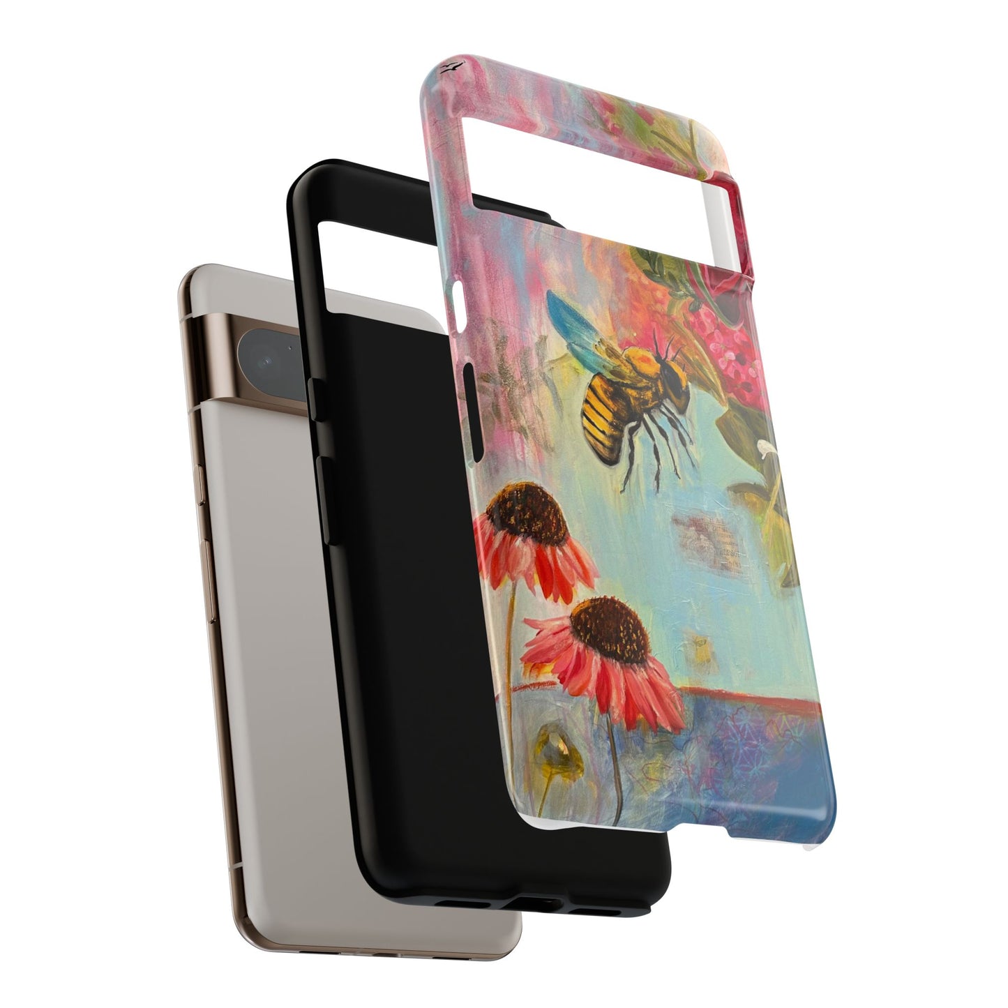 Whispering Necter - Tough Cases, Cute Phone Cover, Nature Lover Gift, Vibrant Floral Design, Bee Art