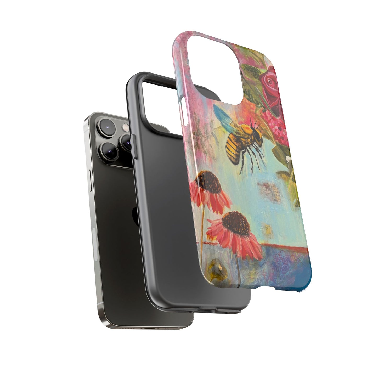 Whispering Necter - Tough Cases, Cute Phone Cover, Nature Lover Gift, Vibrant Floral Design, Bee Art