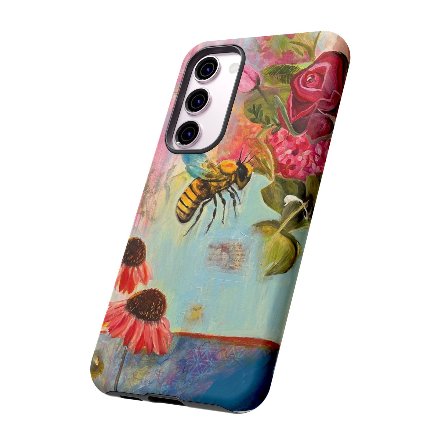 Whispering Necter - Tough Cases, Cute Phone Cover, Nature Lover Gift, Vibrant Floral Design, Bee Art