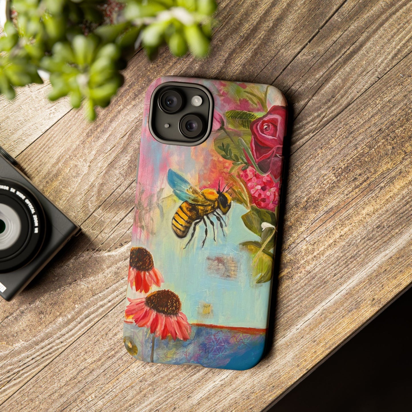 Whispering Necter - Tough Cases, Cute Phone Cover, Nature Lover Gift, Vibrant Floral Design, Bee Art