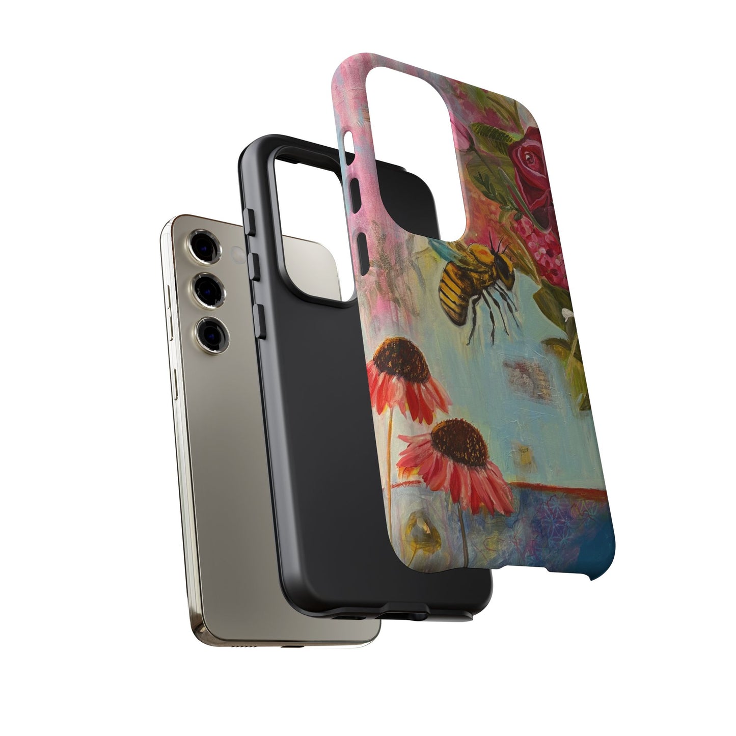 Whispering Necter - Tough Cases, Cute Phone Cover, Nature Lover Gift, Vibrant Floral Design, Bee Art
