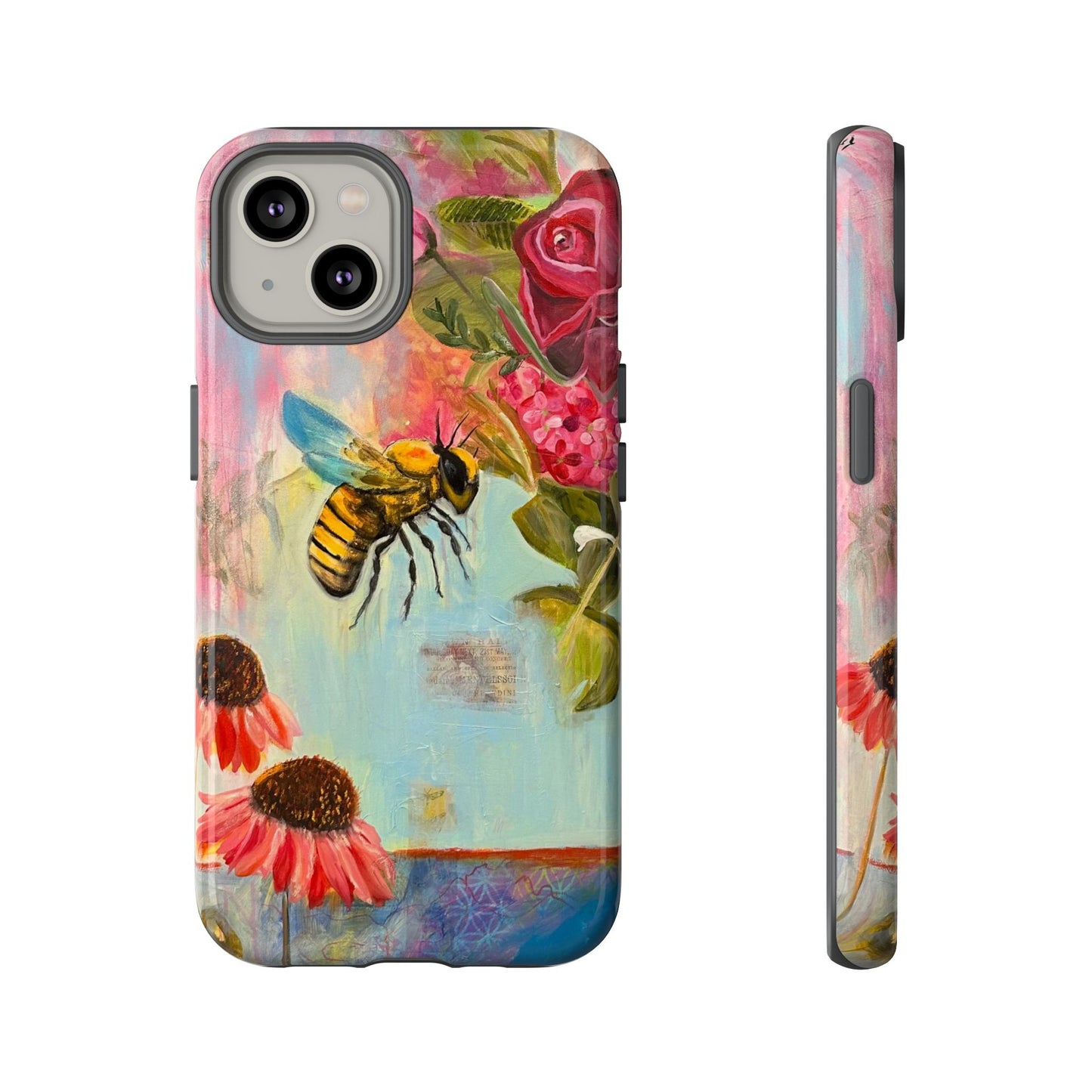 Whispering Necter - Tough Cases, Cute Phone Cover, Nature Lover Gift, Vibrant Floral Design, Bee Art