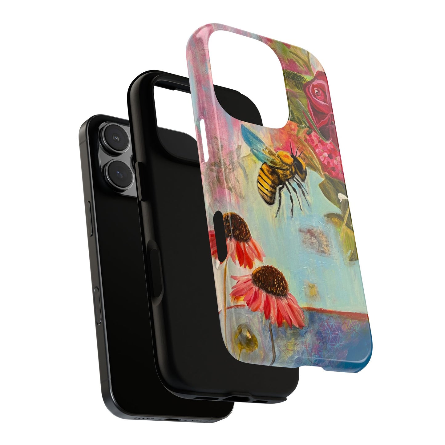 Whispering Necter - Tough Cases, Cute Phone Cover, Nature Lover Gift, Vibrant Floral Design, Bee Art