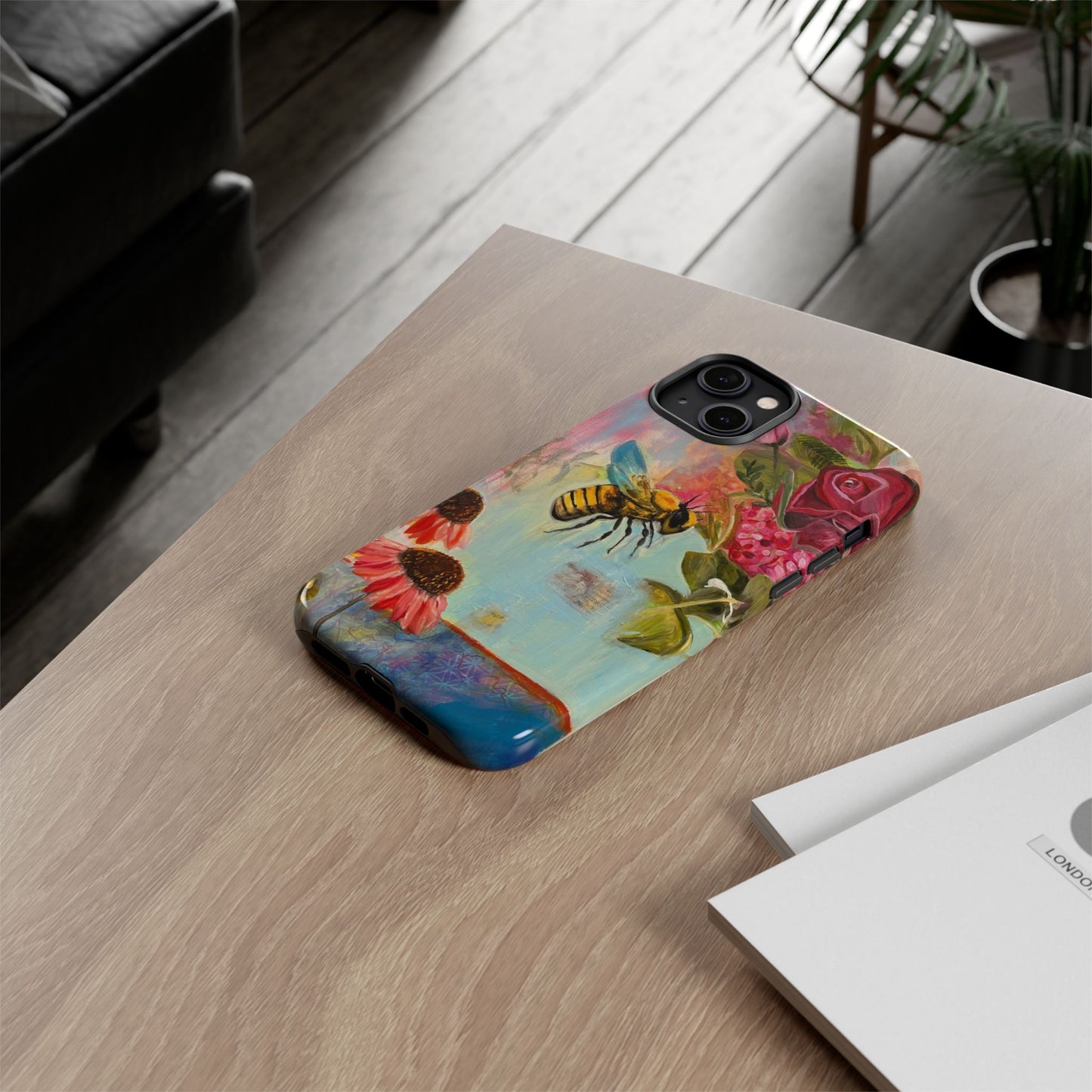 Whispering Necter - Tough Cases, Cute Phone Cover, Nature Lover Gift, Vibrant Floral Design, Bee Art