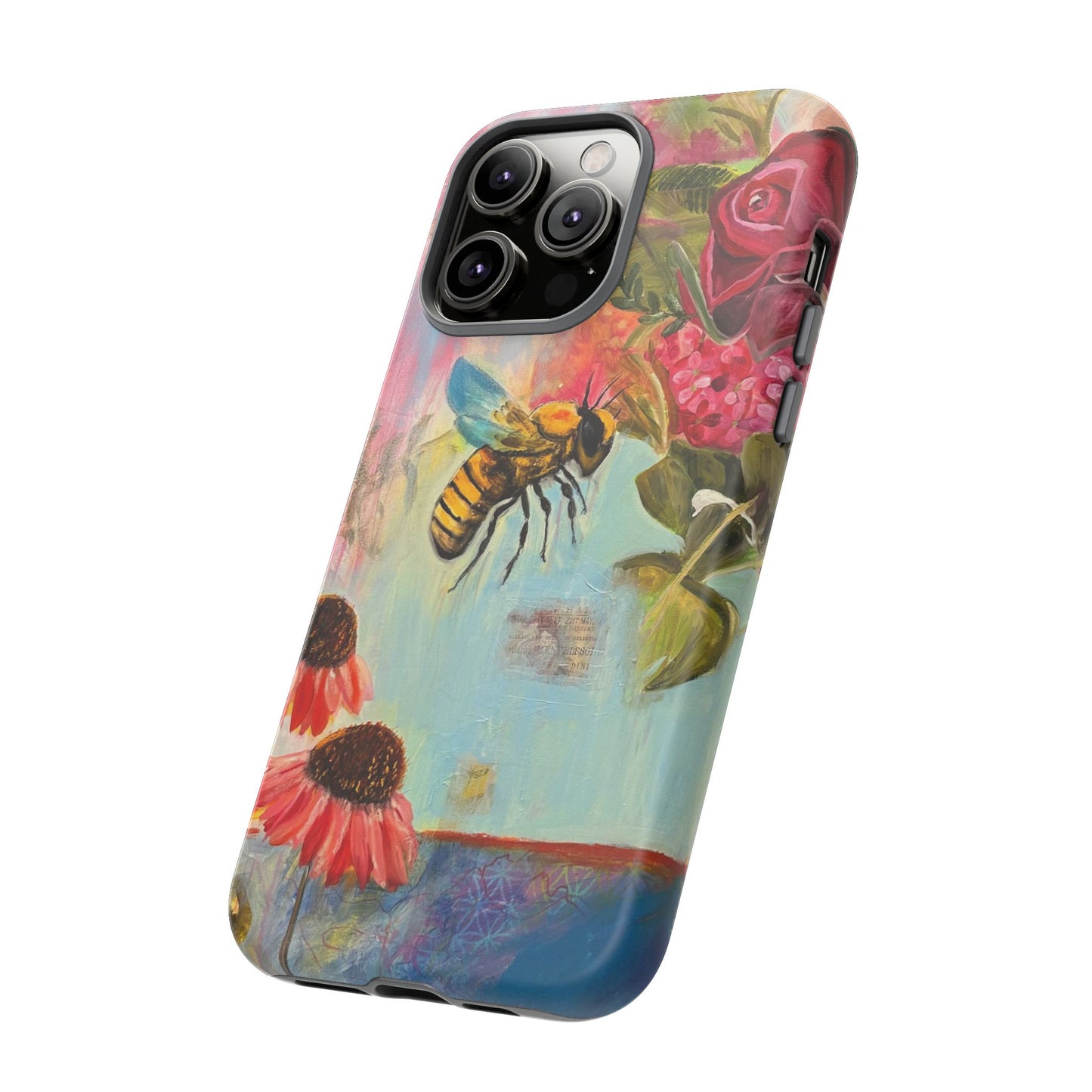 Whispering Necter - Tough Cases, Cute Phone Cover, Nature Lover Gift, Vibrant Floral Design, Bee Art