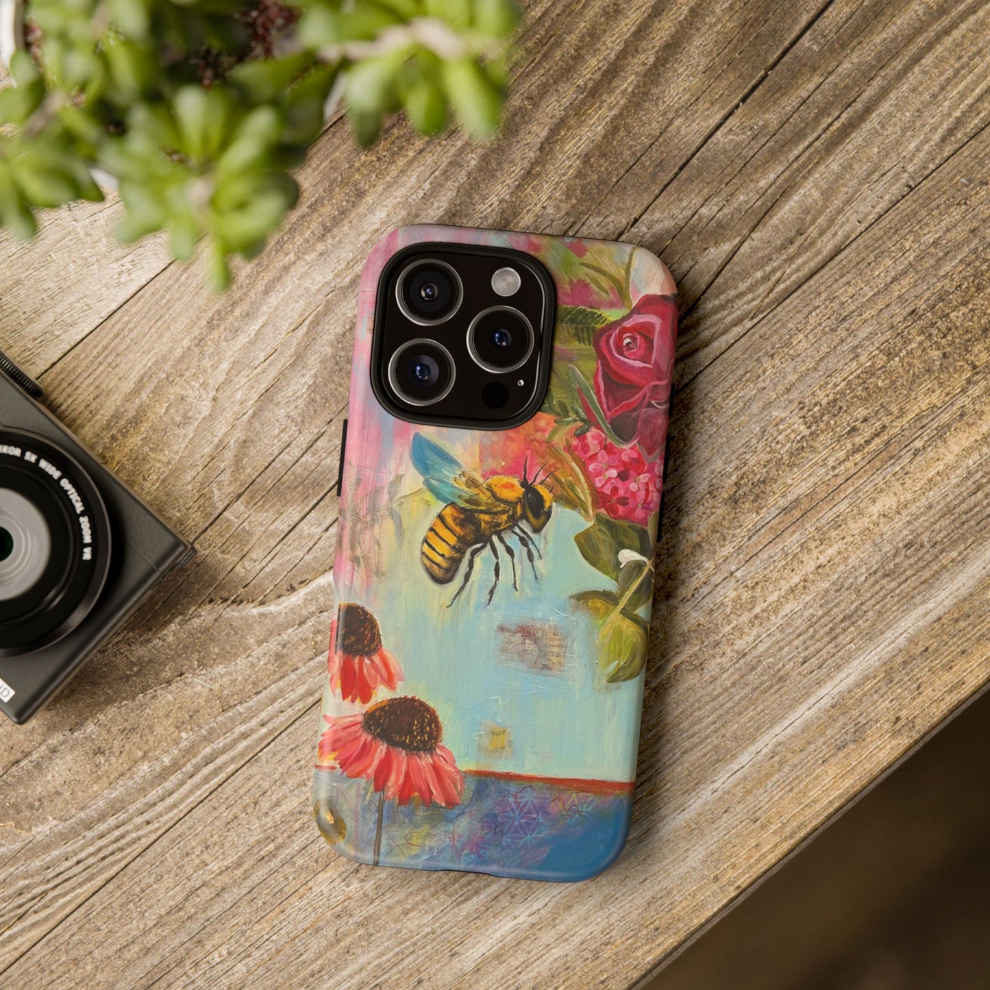 Whispering Necter - Tough Cases, Cute Phone Cover, Nature Lover Gift, Vibrant Floral Design, Bee Art