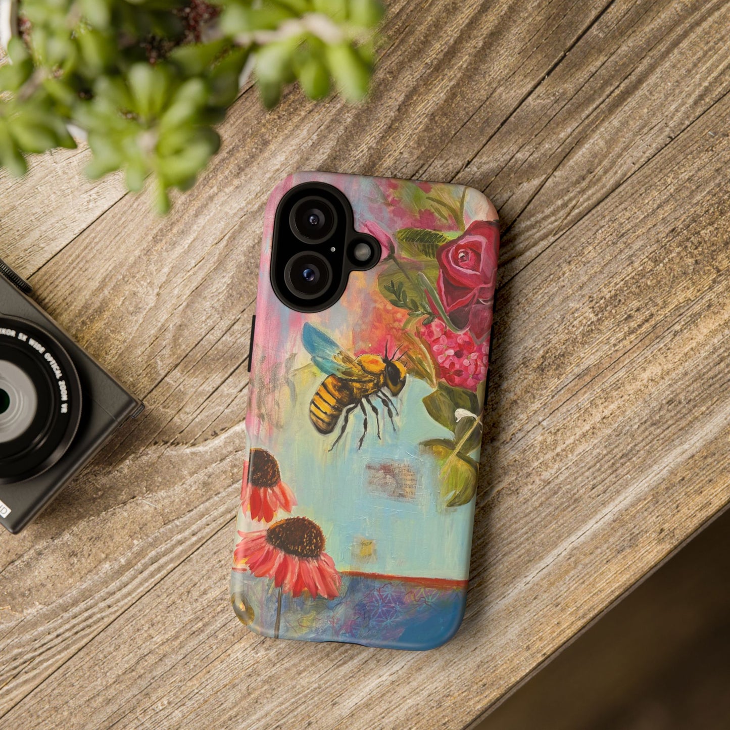 Whispering Necter - Tough Cases, Cute Phone Cover, Nature Lover Gift, Vibrant Floral Design, Bee Art