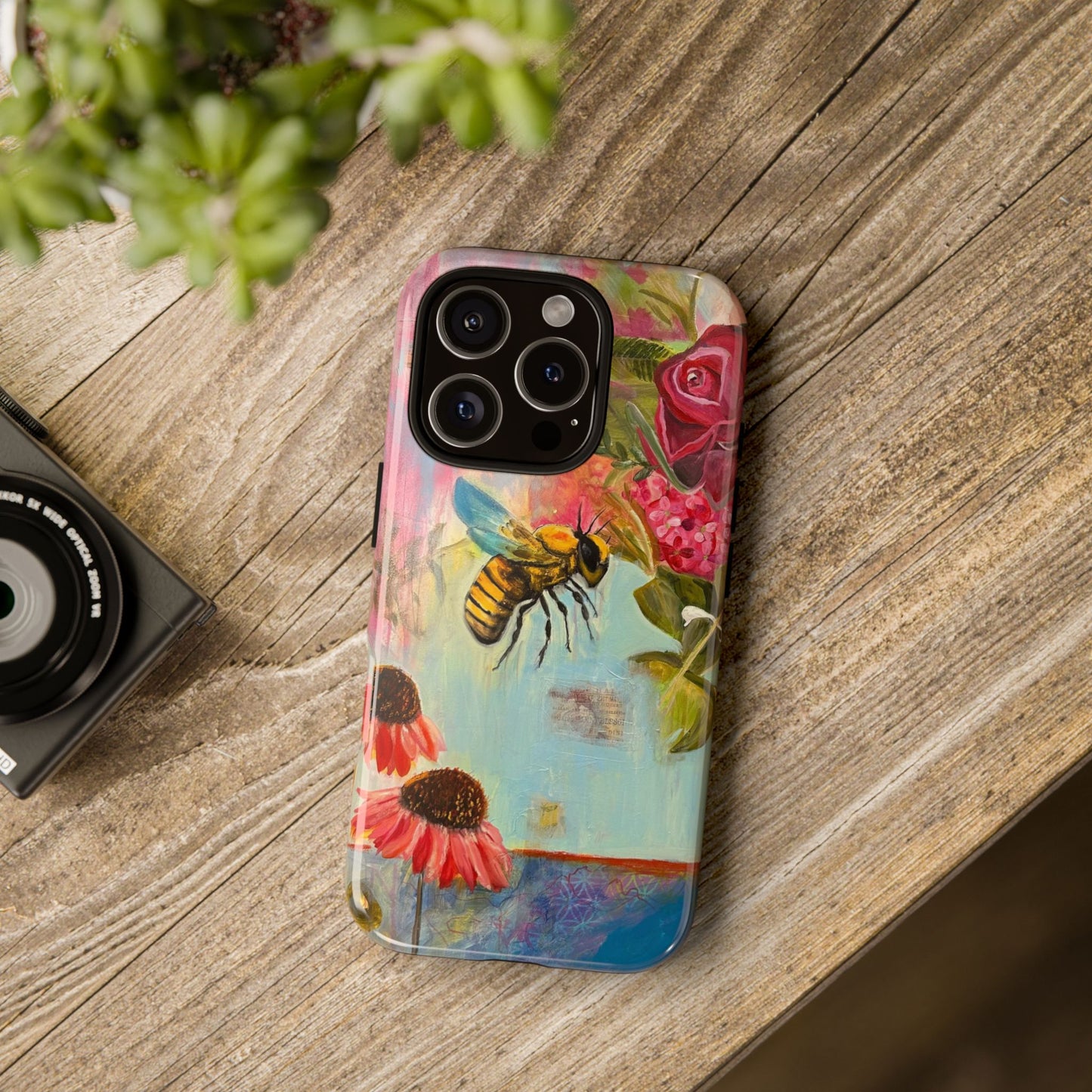 Whispering Necter - Tough Cases, Cute Phone Cover, Nature Lover Gift, Vibrant Floral Design, Bee Art