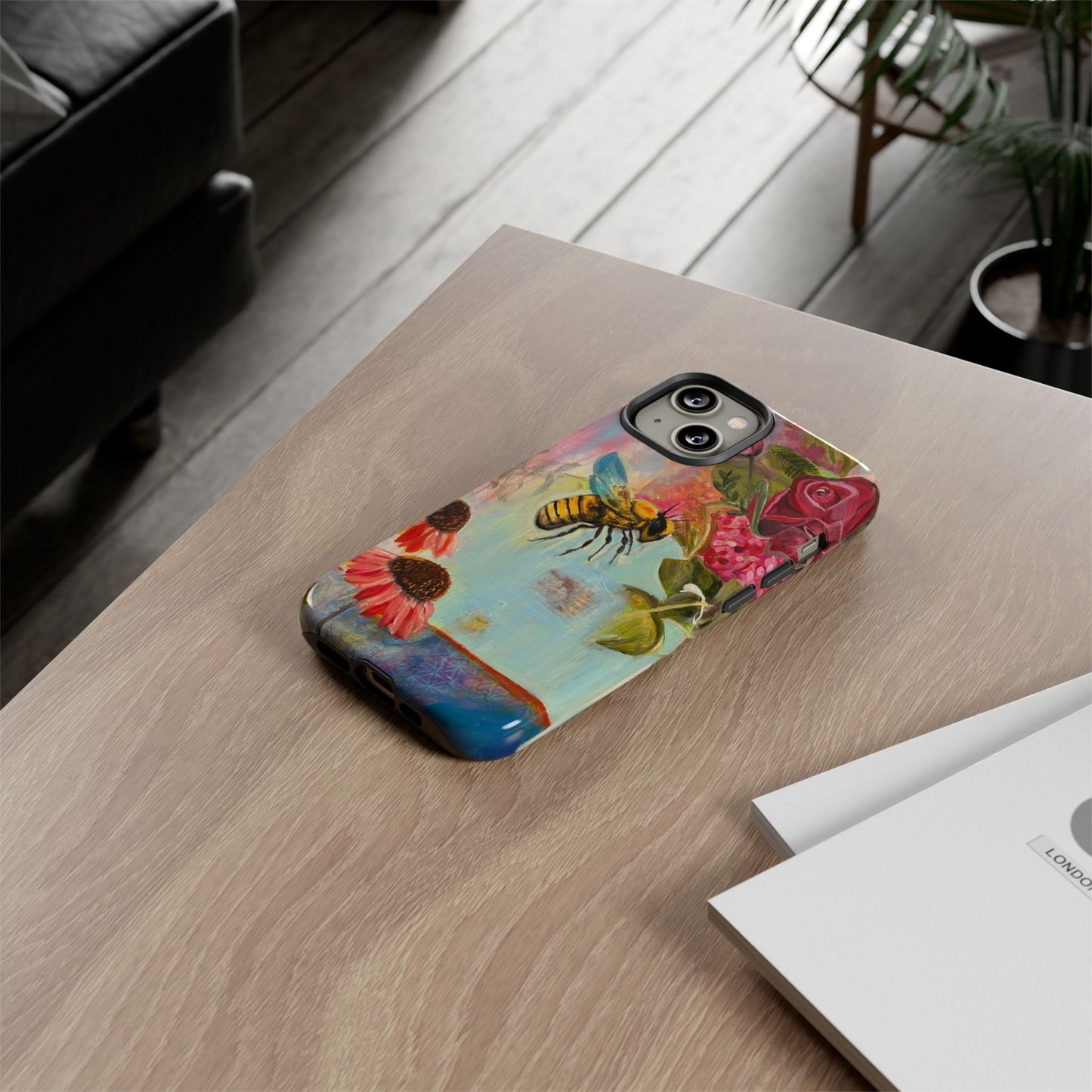 Whispering Necter - Tough Cases, Cute Phone Cover, Nature Lover Gift, Vibrant Floral Design, Bee Art