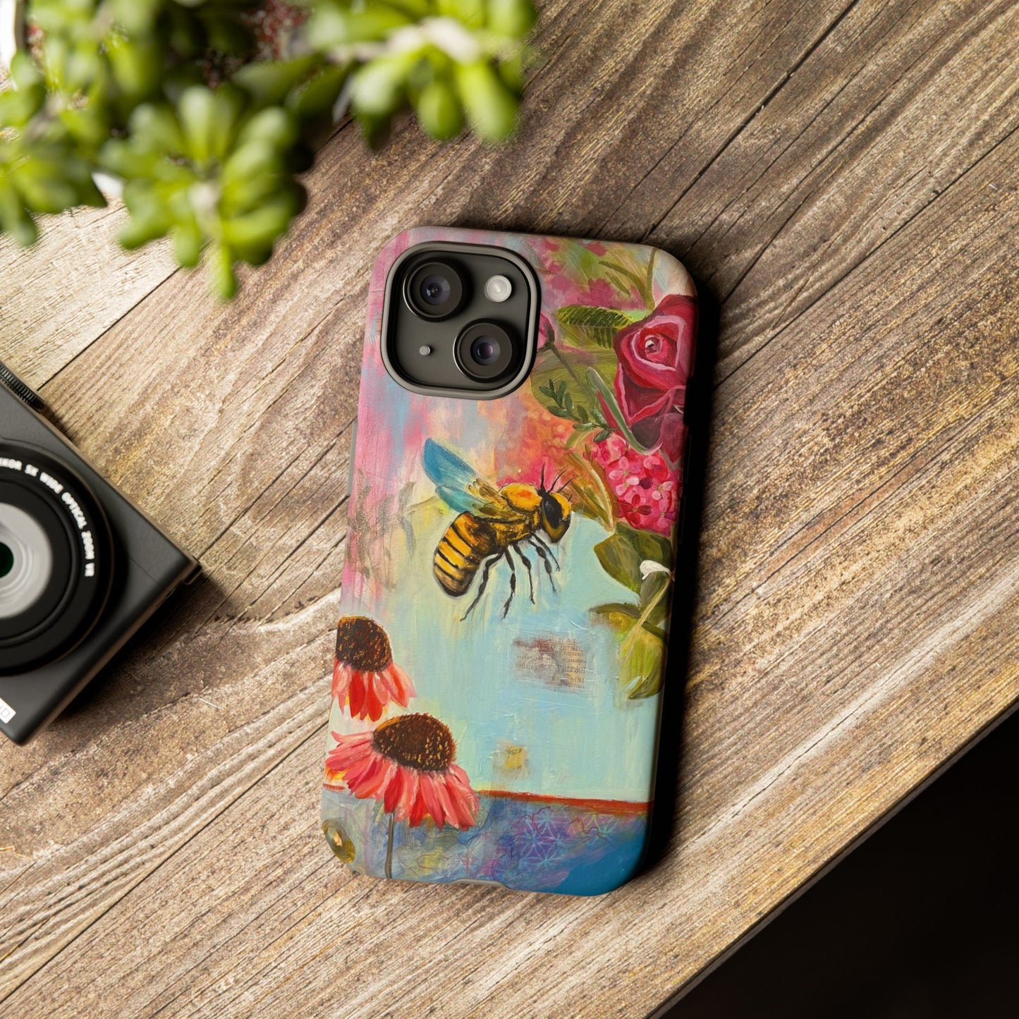 Whispering Necter - Tough Cases, Cute Phone Cover, Nature Lover Gift, Vibrant Floral Design, Bee Art