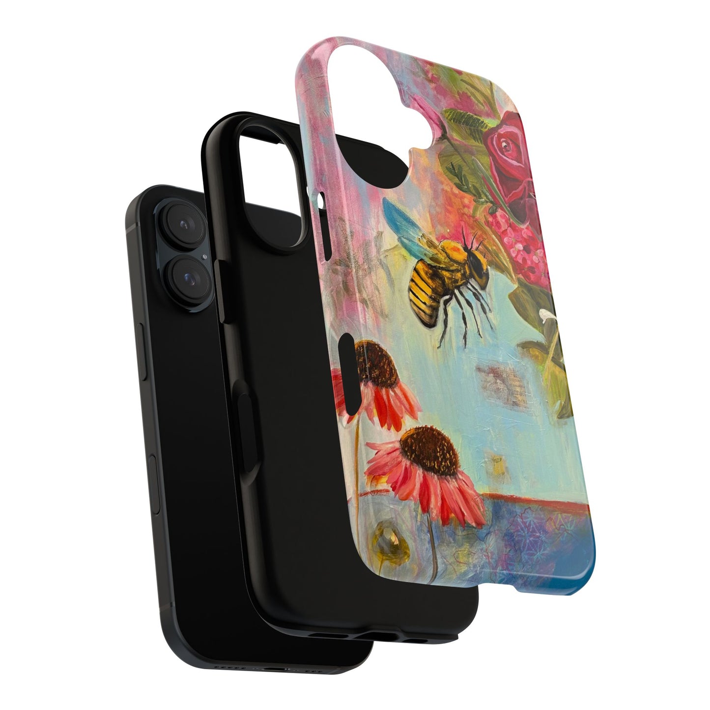 Whispering Necter - Tough Cases, Cute Phone Cover, Nature Lover Gift, Vibrant Floral Design, Bee Art