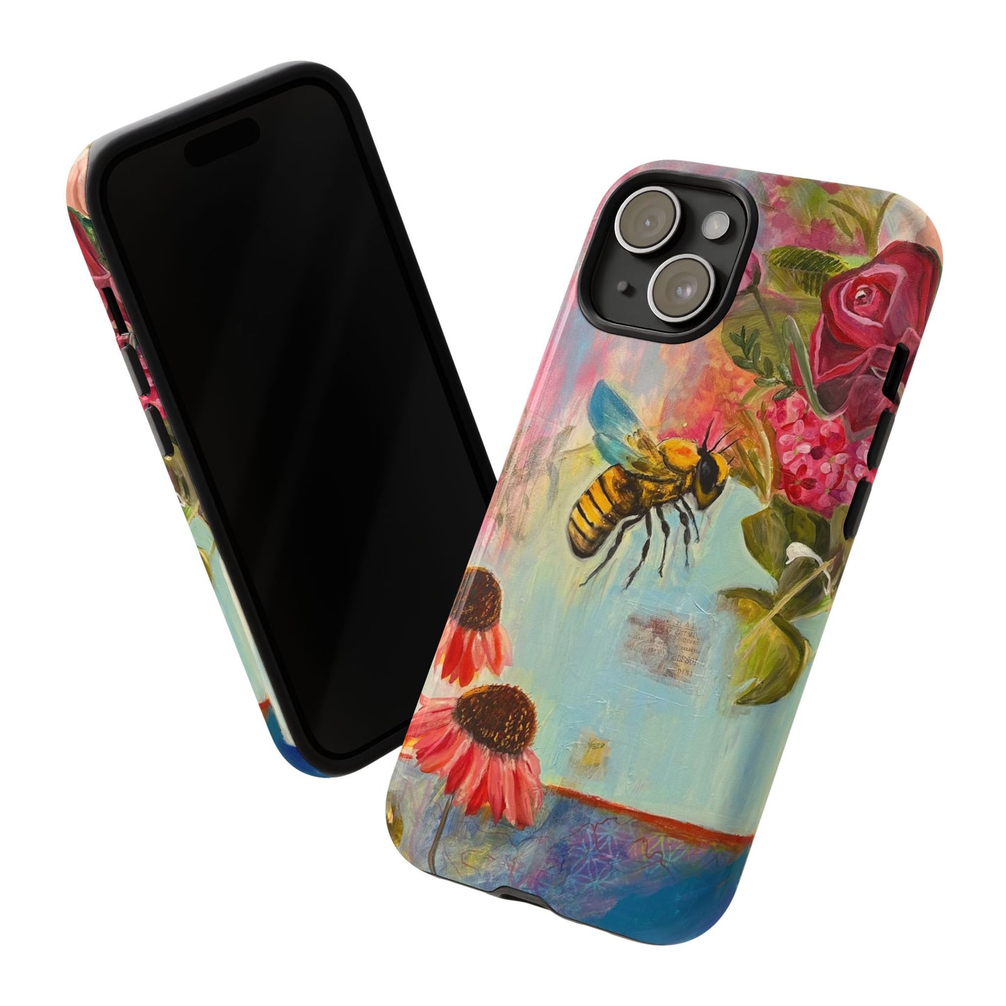 Whispering Necter - Tough Cases, Cute Phone Cover, Nature Lover Gift, Vibrant Floral Design, Bee Art