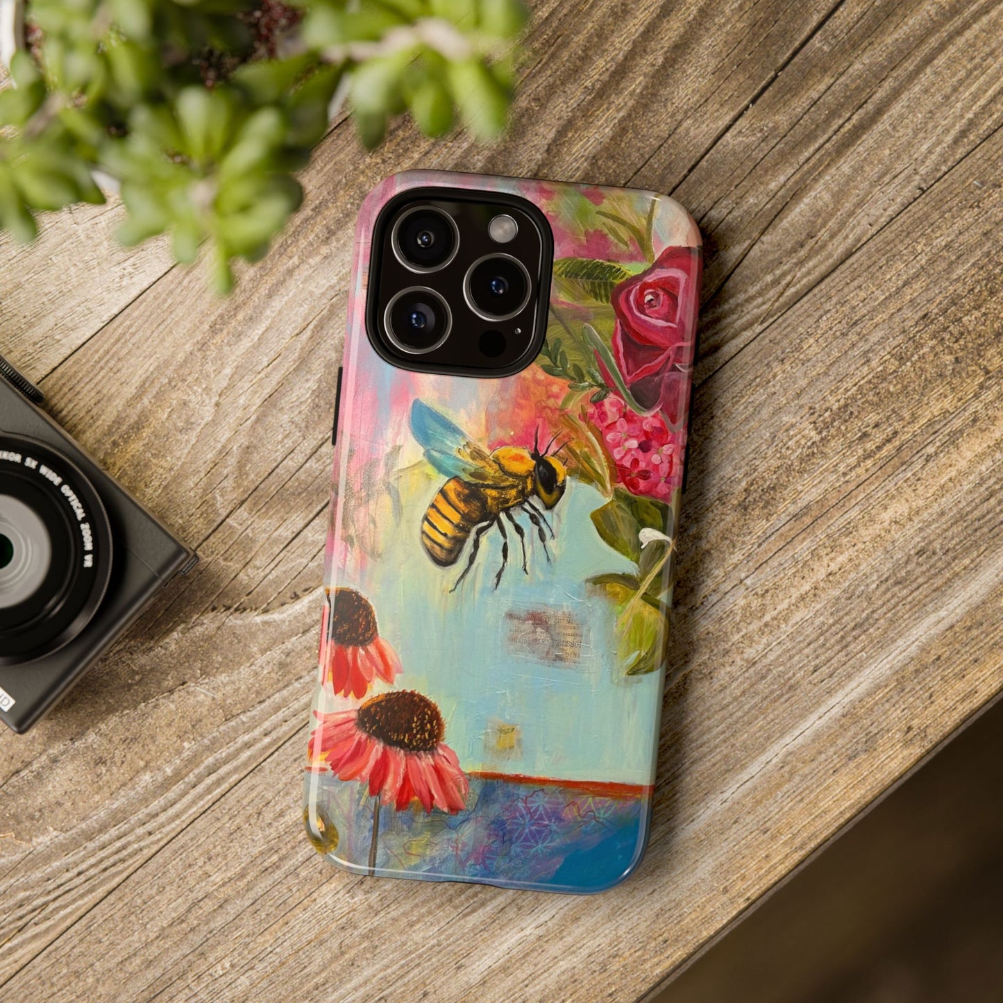 Whispering Necter - Tough Cases, Cute Phone Cover, Nature Lover Gift, Vibrant Floral Design, Bee Art