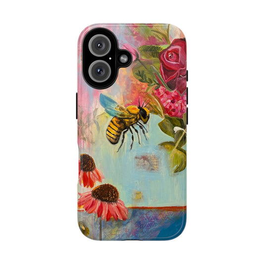 Whispering Necter - Tough Cases, Cute Phone Cover, Nature Lover Gift, Vibrant Floral Design, Bee Art