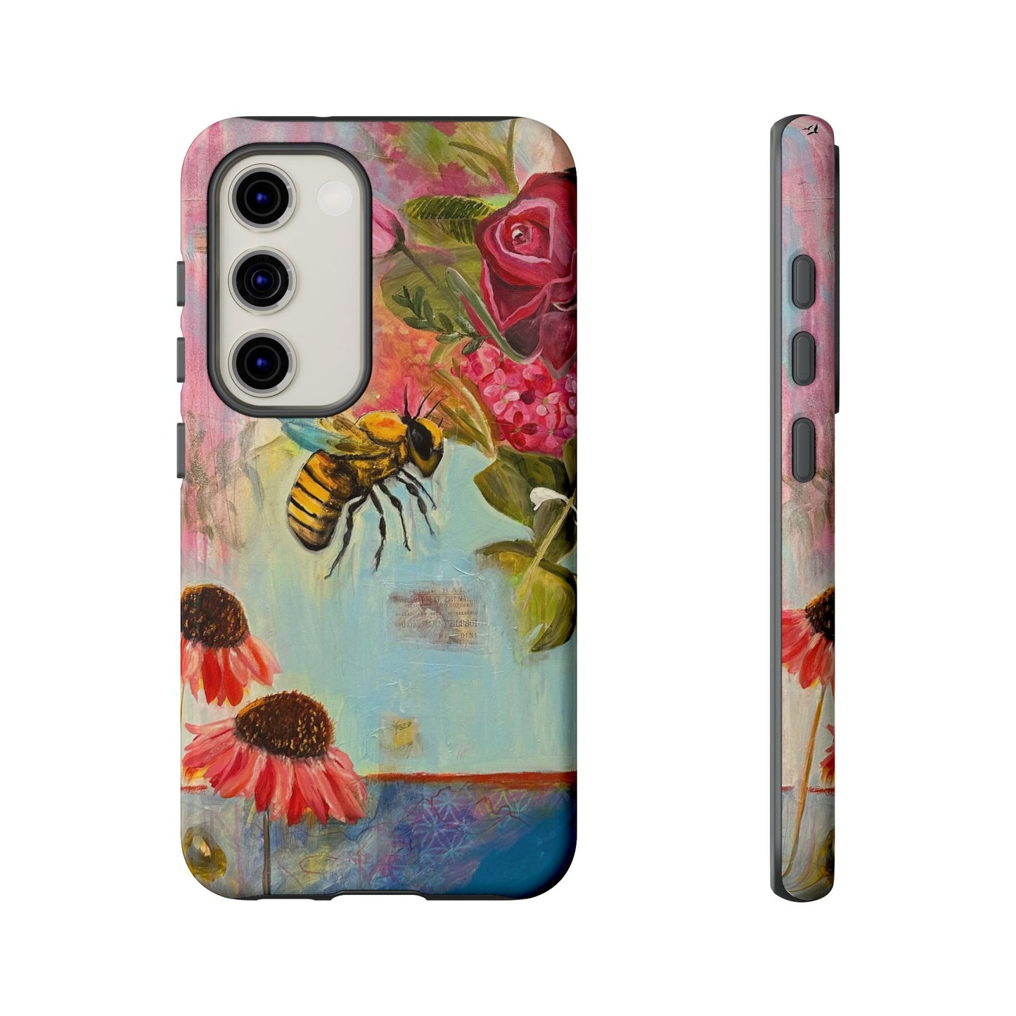 Whispering Necter - Tough Cases, Cute Phone Cover, Nature Lover Gift, Vibrant Floral Design, Bee Art