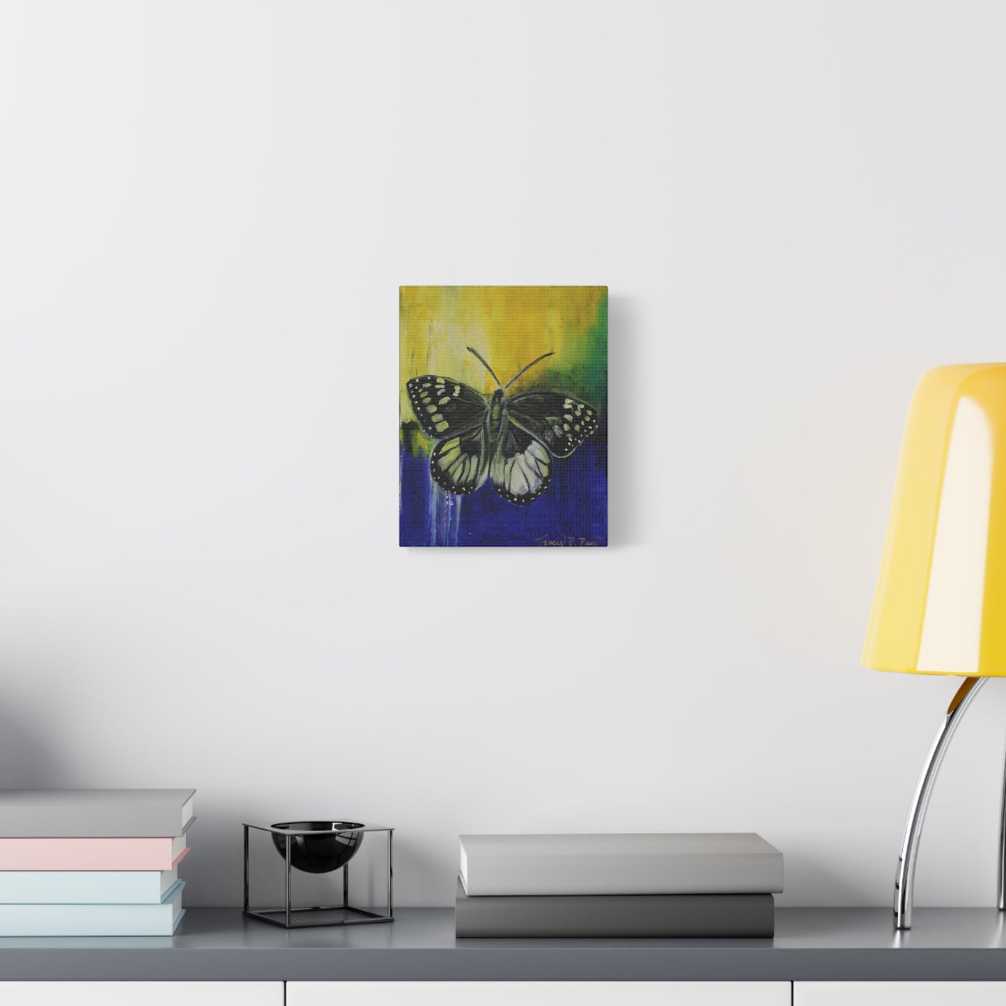 Blue Yellow Butterfly Print Wall Art, Matte Canvas Print, Home Decor, Nature Lover Gift, Art for Kids Room, Colorful Butterfly Artwork