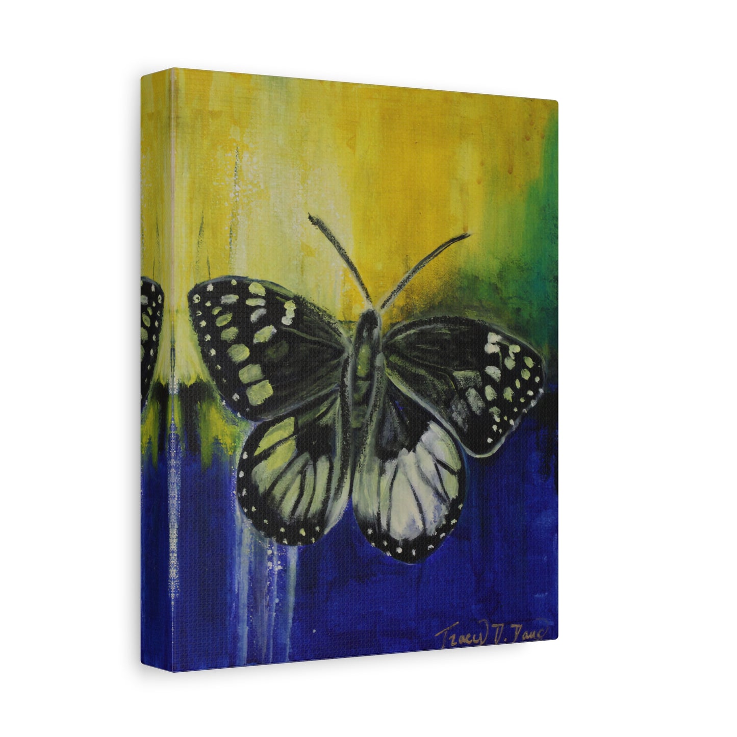 Blue Yellow Butterfly Print Wall Art, Matte Canvas Print, Home Decor, Nature Lover Gift, Art for Kids Room, Colorful Butterfly Artwork