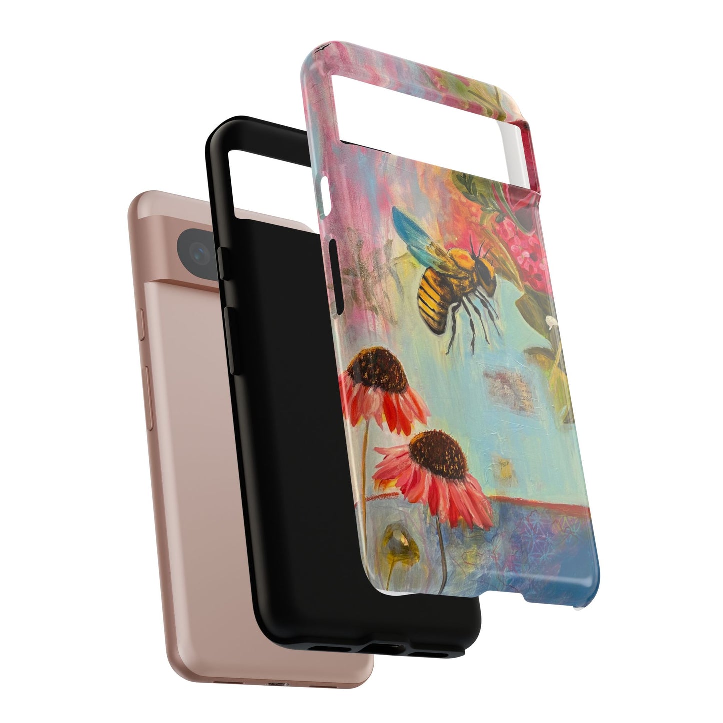 Whispering Necter - Tough Cases, Cute Phone Cover, Nature Lover Gift, Vibrant Floral Design, Bee Art